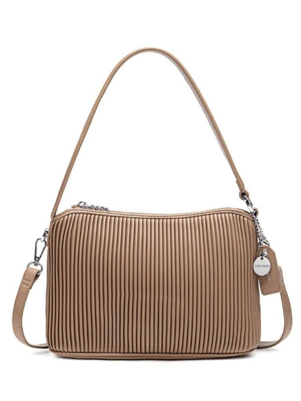 Pixie Mood Ella Large - Recycled Vegan Shoulder Bag - Latte Pleated